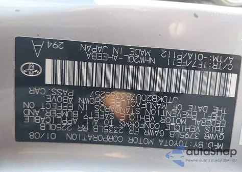 2008 Toyota Prius z USA, uszkodzony, nr VIN JTDKB20U783366257